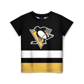 Детская футболка 3D с принтом Pittsburgh Penguins в Екатеринбурге, 100% гипоаллергенный полиэфир | прямой крой, круглый вырез горловины, длина до линии бедер, чуть спущенное плечо, ткань немного тянется | Тематика изображения на принте: hockey | nhl | pittsburgh penguins | нхл | хоккей