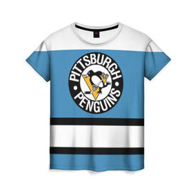 Женская футболка 3D с принтом Pittsburgh Penguins blue в Екатеринбурге, 100% полиэфир ( синтетическое хлопкоподобное полотно) | прямой крой, круглый вырез горловины, длина до линии бедер | hockey | nhl | pittsburgh penguins | нхл | хоккей