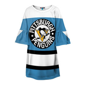 Детское платье 3D с принтом Pittsburgh Penguins blue в Екатеринбурге, 100% полиэстер | прямой силуэт, чуть расширенный к низу. Круглая горловина, на рукавах — воланы | hockey | nhl | pittsburgh penguins | нхл | хоккей