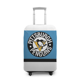 Чехол для чемодана 3D с принтом Pittsburgh Penguins blue в Екатеринбурге, 86% полиэфир, 14% спандекс | двустороннее нанесение принта, прорези для ручек и колес | hockey | nhl | pittsburgh penguins | нхл | хоккей