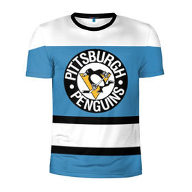 Мужская футболка 3D спортивная с принтом Pittsburgh Penguins blue в Екатеринбурге, 100% полиэстер с улучшенными характеристиками | приталенный силуэт, круглая горловина, широкие плечи, сужается к линии бедра | hockey | nhl | pittsburgh penguins | нхл | хоккей
