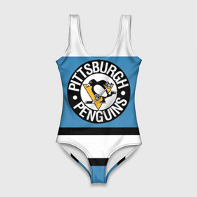 Купальник-боди 3D с принтом Pittsburgh Penguins blue в Екатеринбурге, 82% полиэстер, 18% эластан | Круглая горловина, круглый вырез на спине | hockey | nhl | pittsburgh penguins | нхл | хоккей