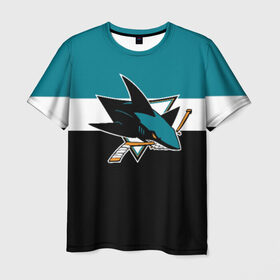 Мужская футболка 3D с принтом San Jose Sharks в Екатеринбурге, 100% полиэфир | прямой крой, круглый вырез горловины, длина до линии бедер | Тематика изображения на принте: hockey | nhl | san jose sharks | нхл | спорт | хоккей
