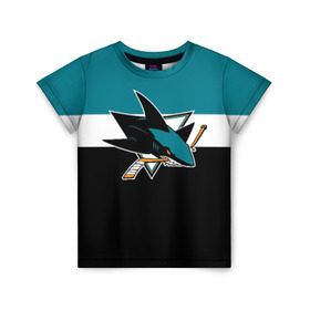 Детская футболка 3D с принтом San Jose Sharks в Екатеринбурге, 100% гипоаллергенный полиэфир | прямой крой, круглый вырез горловины, длина до линии бедер, чуть спущенное плечо, ткань немного тянется | hockey | nhl | san jose sharks | нхл | спорт | хоккей