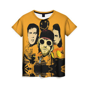 Женская футболка 3D с принтом Nirvana в Екатеринбурге, 100% полиэфир ( синтетическое хлопкоподобное полотно) | прямой крой, круглый вырез горловины, длина до линии бедер | cobain | curt | nirvana | rock | группа | кобейн | курт | нирвана | рок