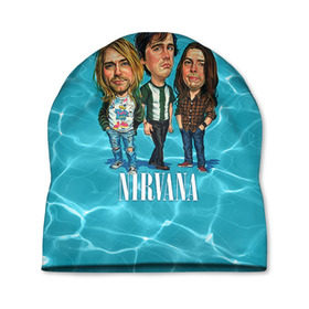 Шапка 3D с принтом Шаржи группа Nirvana в Екатеринбурге, 100% полиэстер | универсальный размер, печать по всей поверхности изделия | cobain | curt | nirvana | rock | группа | кобейн | курт | нирвана | рок