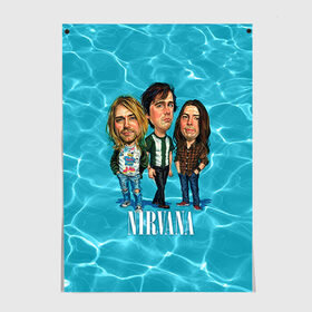 Постер с принтом Шаржи группа Nirvana в Екатеринбурге, 100% бумага
 | бумага, плотность 150 мг. Матовая, но за счет высокого коэффициента гладкости имеет небольшой блеск и дает на свету блики, но в отличии от глянцевой бумаги не покрыта лаком | cobain | curt | nirvana | rock | группа | кобейн | курт | нирвана | рок