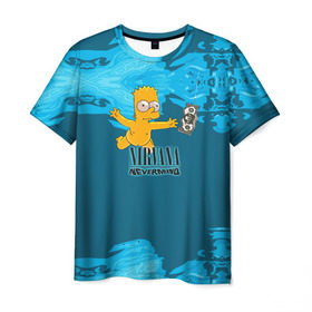 Мужская футболка 3D с принтом Nirvana & Simpson в Екатеринбурге, 100% полиэфир | прямой крой, круглый вырез горловины, длина до линии бедер | cobain | curt | nirvana | rock | группа | кобейн | курт | нирвана | рок