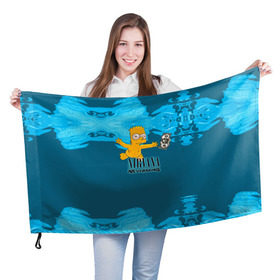 Флаг 3D с принтом Nirvana & Simpson в Екатеринбурге, 100% полиэстер | плотность ткани — 95 г/м2, размер — 67 х 109 см. Принт наносится с одной стороны | cobain | curt | nirvana | rock | группа | кобейн | курт | нирвана | рок