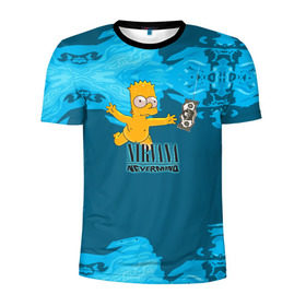 Мужская футболка 3D спортивная с принтом Nirvana & Simpson в Екатеринбурге, 100% полиэстер с улучшенными характеристиками | приталенный силуэт, круглая горловина, широкие плечи, сужается к линии бедра | Тематика изображения на принте: cobain | curt | nirvana | rock | группа | кобейн | курт | нирвана | рок
