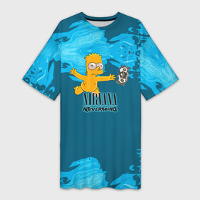 Платье-футболка 3D с принтом Nirvana  Simpson в Екатеринбурге,  |  | cobain | curt | nirvana | rock | группа | кобейн | курт | нирвана | рок