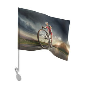 Флаг для автомобиля с принтом Велогонщик в Екатеринбурге, 100% полиэстер | Размер: 30*21 см | extreme | вело | велосипед | шоссейный велосипед | экстрим