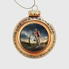Стеклянный ёлочный шар с принтом Велогонщик в Екатеринбурге, Стекло | Диаметр: 80 мм | Тематика изображения на принте: extreme | вело | велосипед | шоссейный велосипед | экстрим