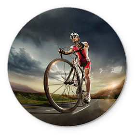 Коврик круглый с принтом Велогонщик в Екатеринбурге, резина и полиэстер | круглая форма, изображение наносится на всю лицевую часть | extreme | вело | велосипед | шоссейный велосипед | экстрим