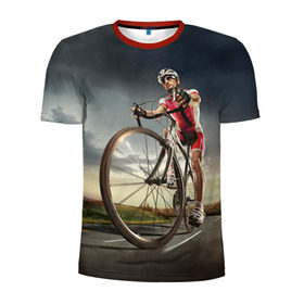 Мужская футболка 3D спортивная с принтом Велогонщик в Екатеринбурге, 100% полиэстер с улучшенными характеристиками | приталенный силуэт, круглая горловина, широкие плечи, сужается к линии бедра | extreme | вело | велосипед | шоссейный велосипед | экстрим