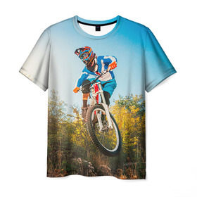 Мужская футболка 3D с принтом МТБ в Екатеринбурге, 100% полиэфир | прямой крой, круглый вырез горловины, длина до линии бедер | extreme | вело | велосипед | маунтинбайк | мтб | экстрим