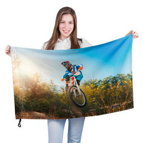Флаг 3D с принтом МТБ в Екатеринбурге, 100% полиэстер | плотность ткани — 95 г/м2, размер — 67 х 109 см. Принт наносится с одной стороны | extreme | вело | велосипед | маунтинбайк | мтб | экстрим