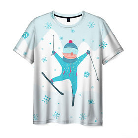 Мужская футболка 3D с принтом Лыжник в Екатеринбурге, 100% полиэфир | прямой крой, круглый вырез горловины, длина до линии бедер | extreme | ski | skiing | горнолыжное | горные лыжи | лыжник | фристайл | экстрим