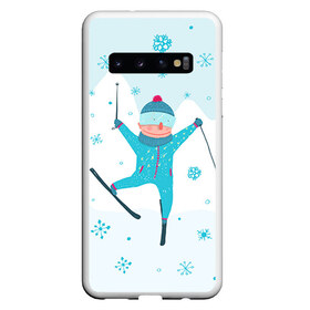 Чехол для Samsung Galaxy S10 с принтом Лыжник в Екатеринбурге, Силикон | Область печати: задняя сторона чехла, без боковых панелей | Тематика изображения на принте: extreme | ski | skiing | горнолыжное | горные лыжи | лыжник | фристайл | экстрим