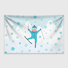 Флаг-баннер с принтом Лыжник в Екатеринбурге, 100% полиэстер | размер 67 х 109 см, плотность ткани — 95 г/м2; по краям флага есть четыре люверса для крепления | extreme | ski | skiing | горнолыжное | горные лыжи | лыжник | фристайл | экстрим