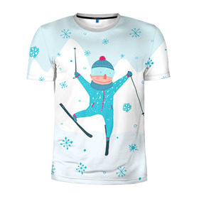 Мужская футболка 3D спортивная с принтом Лыжник в Екатеринбурге, 100% полиэстер с улучшенными характеристиками | приталенный силуэт, круглая горловина, широкие плечи, сужается к линии бедра | extreme | ski | skiing | горнолыжное | горные лыжи | лыжник | фристайл | экстрим