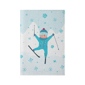 Обложка для паспорта матовая кожа с принтом Лыжник в Екатеринбурге, натуральная матовая кожа | размер 19,3 х 13,7 см; прозрачные пластиковые крепления | extreme | ski | skiing | горнолыжное | горные лыжи | лыжник | фристайл | экстрим