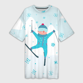 Платье-футболка 3D с принтом Лыжник в Екатеринбурге,  |  | Тематика изображения на принте: extreme | ski | skiing | горнолыжное | горные лыжи | лыжник | фристайл | экстрим