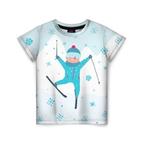 Детская футболка 3D с принтом Лыжник в Екатеринбурге, 100% гипоаллергенный полиэфир | прямой крой, круглый вырез горловины, длина до линии бедер, чуть спущенное плечо, ткань немного тянется | Тематика изображения на принте: extreme | ski | skiing | горнолыжное | горные лыжи | лыжник | фристайл | экстрим
