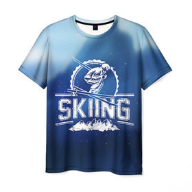 Мужская футболка 3D с принтом Лыжный спорт в Екатеринбурге, 100% полиэфир | прямой крой, круглый вырез горловины, длина до линии бедер | extreme | ski | skiing | горнолыжное | горные лыжи | лыжник | фристайл | экстрим