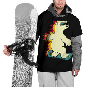 Накидка на куртку 3D с принтом Мишка на борде в Екатеринбурге, 100% полиэстер |  | extreme | snowboard | сноуборд | сноубордист | спорт | экстрим