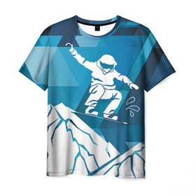 Мужская футболка 3D с принтом Горы и сноубордист в Екатеринбурге, 100% полиэфир | прямой крой, круглый вырез горловины, длина до линии бедер | extreme | snowboard | сноуборд | сноубордист | экстрим