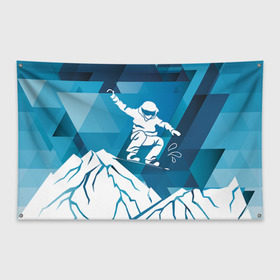 Флаг-баннер с принтом Горы и сноубордист в Екатеринбурге, 100% полиэстер | размер 67 х 109 см, плотность ткани — 95 г/м2; по краям флага есть четыре люверса для крепления | extreme | snowboard | сноуборд | сноубордист | экстрим