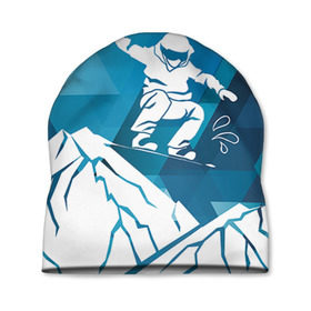 Шапка 3D с принтом Горы и сноубордист в Екатеринбурге, 100% полиэстер | универсальный размер, печать по всей поверхности изделия | extreme | snowboard | сноуборд | сноубордист | экстрим
