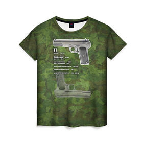 Женская футболка 3D с принтом ТТ в Екатеринбурге, 100% полиэфир ( синтетическое хлопкоподобное полотно) | прямой крой, круглый вырез горловины, длина до линии бедер | оружие | пистолет | тт | ттх | тульский токарев