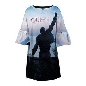Детское платье 3D с принтом Queen в Екатеринбурге, 100% полиэстер | прямой силуэт, чуть расширенный к низу. Круглая горловина, на рукавах — воланы | freddie | heavy | mercury | metal | queen | rock | квин | куин | меркури | меркюри | метал | рок | фредди меркьюри | фреди | хэви