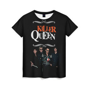 Женская футболка 3D с принтом Killer Queen в Екатеринбурге, 100% полиэфир ( синтетическое хлопкоподобное полотно) | прямой крой, круглый вырез горловины, длина до линии бедер | freddie | heavy | mercury | metal | queen | rock | квин | куин | меркури | меркюри | метал | рок | фредди меркьюри | фреди | хэви