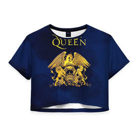 Женская футболка 3D укороченная с принтом Группа Queen в Екатеринбурге, 100% полиэстер | круглая горловина, длина футболки до линии талии, рукава с отворотами | freddie | heavy | mercury | metal | queen | rock | квин | куин | меркури | меркюри | метал | рок | фредди меркьюри | фреди | хэви