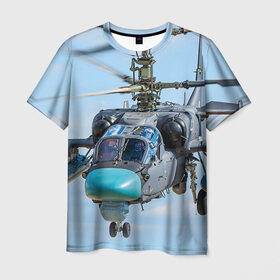 Мужская футболка 3D с принтом КА 52 в Екатеринбурге, 100% полиэфир | прямой крой, круглый вырез горловины, длина до линии бедер | Тематика изображения на принте: авиация | аллигатор | армия | боевой | ввс | вертолет | военная техника | ка 52 | ударный | черная акула