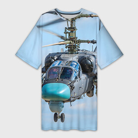 Платье-футболка 3D с принтом КА 52 в Екатеринбурге,  |  | авиация | аллигатор | армия | боевой | ввс | вертолет | военная техника | ка 52 | ударный | черная акула
