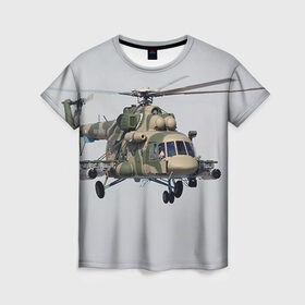 Женская футболка 3D с принтом МИ 8 в Екатеринбурге, 100% полиэфир ( синтетическое хлопкоподобное полотно) | прямой крой, круглый вырез горловины, длина до линии бедер | авиация | армия | ввс | вертолет | военная техника | ми 8 | ударный
