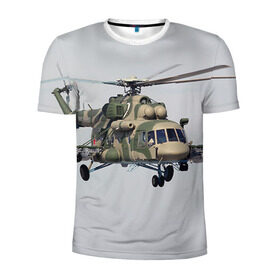 Мужская футболка 3D спортивная с принтом МИ 8 в Екатеринбурге, 100% полиэстер с улучшенными характеристиками | приталенный силуэт, круглая горловина, широкие плечи, сужается к линии бедра | Тематика изображения на принте: авиация | армия | ввс | вертолет | военная техника | ми 8 | ударный