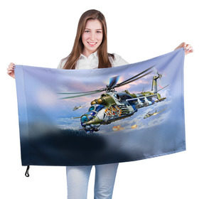 Флаг 3D с принтом МИ 24 в Екатеринбурге, 100% полиэстер | плотность ткани — 95 г/м2, размер — 67 х 109 см. Принт наносится с одной стороны | авиация | армия | боевой | ввс | вертолет | военная техника | крокодил | ми 24 | ударный