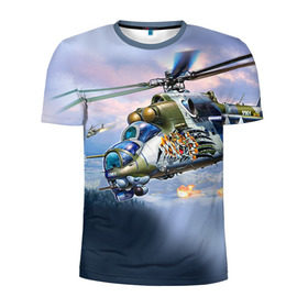 Мужская футболка 3D спортивная с принтом МИ 24 в Екатеринбурге, 100% полиэстер с улучшенными характеристиками | приталенный силуэт, круглая горловина, широкие плечи, сужается к линии бедра | авиация | армия | боевой | ввс | вертолет | военная техника | крокодил | ми 24 | ударный