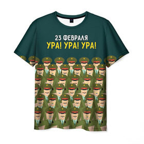 Мужская футболка 3D с принтом Ура Ура Ура в Екатеринбурге, 100% полиэфир | прямой крой, круглый вырез горловины, длина до линии бедер | 23 февраля | армия | военный | защитник | звезда | муж | мужской праздник | мужчине | отечества | ура | флот | хор