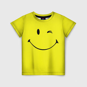 Детская футболка 3D с принтом Смайл в Екатеринбурге, 100% гипоаллергенный полиэфир | прямой крой, круглый вырез горловины, длина до линии бедер, чуть спущенное плечо, ткань немного тянется | Тематика изображения на принте: emoji | smile | жёлтый | смайл | смайлик | улыбка | эмодзи | эмоции
