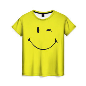 Женская футболка 3D с принтом Смайл в Екатеринбурге, 100% полиэфир ( синтетическое хлопкоподобное полотно) | прямой крой, круглый вырез горловины, длина до линии бедер | emoji | smile | жёлтый | смайл | смайлик | улыбка | эмодзи | эмоции