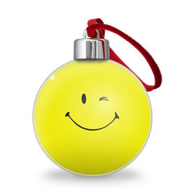 Ёлочный шар с принтом Смайл в Екатеринбурге, Пластик | Диаметр: 77 мм | Тематика изображения на принте: emoji | smile | жёлтый | смайл | смайлик | улыбка | эмодзи | эмоции
