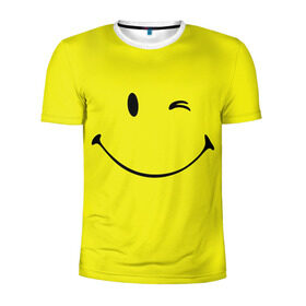 Мужская футболка 3D спортивная с принтом Смайл в Екатеринбурге, 100% полиэстер с улучшенными характеристиками | приталенный силуэт, круглая горловина, широкие плечи, сужается к линии бедра | emoji | smile | жёлтый | смайл | смайлик | улыбка | эмодзи | эмоции