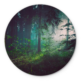 Коврик круглый с принтом Таинственный лес в Екатеринбурге, резина и полиэстер | круглая форма, изображение наносится на всю лицевую часть | деревья | зелень | на макете изображен таинственный зеленый леслес