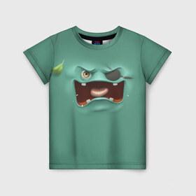 Детская футболка 3D с принтом Пластилиновый смайл в Екатеринбурге, 100% гипоаллергенный полиэфир | прямой крой, круглый вырез горловины, длина до линии бедер, чуть спущенное плечо, ткань немного тянется | глаза | зелёный | мульт | рожица | рот | смайл | улыбка